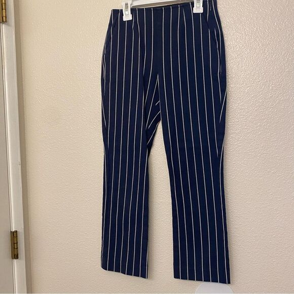 Gap Navy Blue Stripe High Rise Crop Flare Ankle Pants trouser Stretch 00 XS - Picture 2 of 10